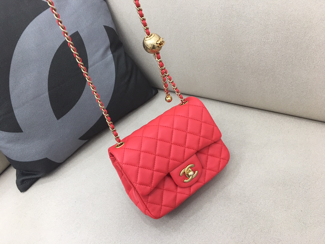 Mini Classic Flap Lambskin Bag AS1786 Ruby Red/Gold